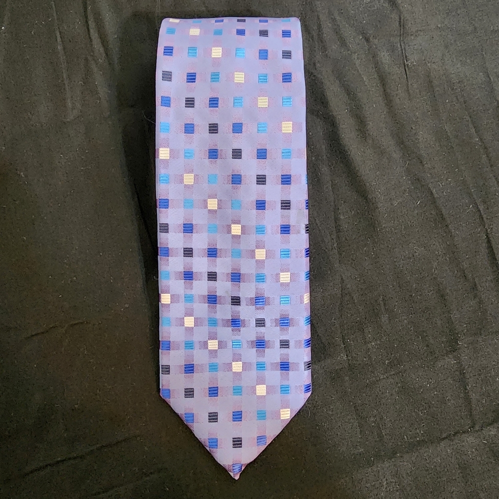 Vintage John Langford Tie, 100% polyester.  Lavender with blue 58x3.5in.